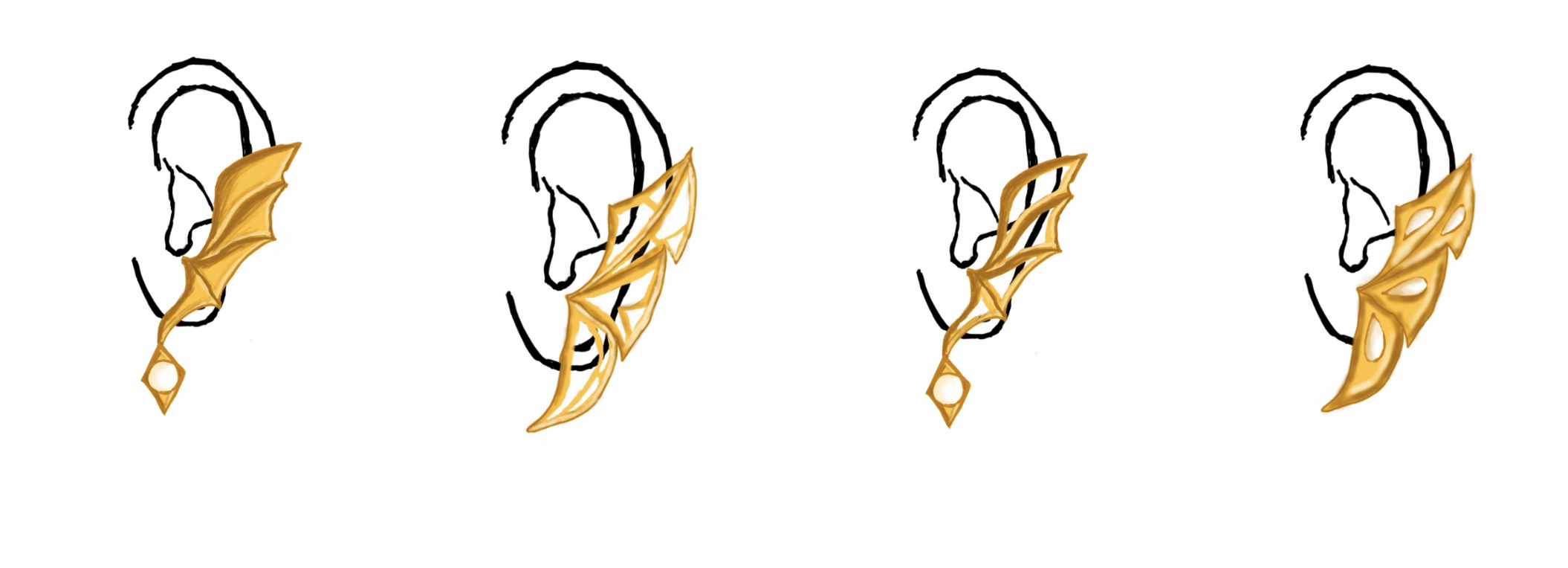 Sketches — four iterations of the ear cuff form